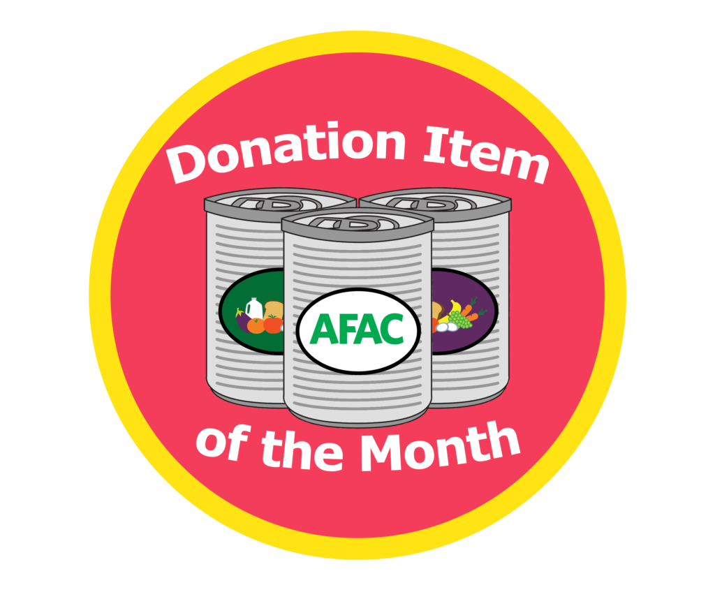 donation item of the month logo with images of cans