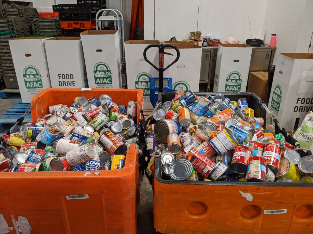 carts and boxes full of food donations