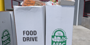 food drive boxes full of donations